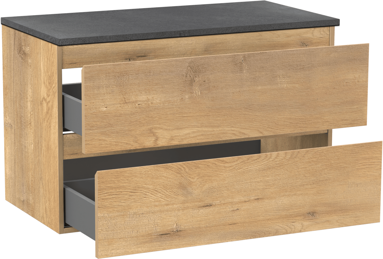 Linie Lado zwevend badmeubel 90 x 46 cm naturel eiken met Lado enkel wastafelblad in melamine grijze leisteen