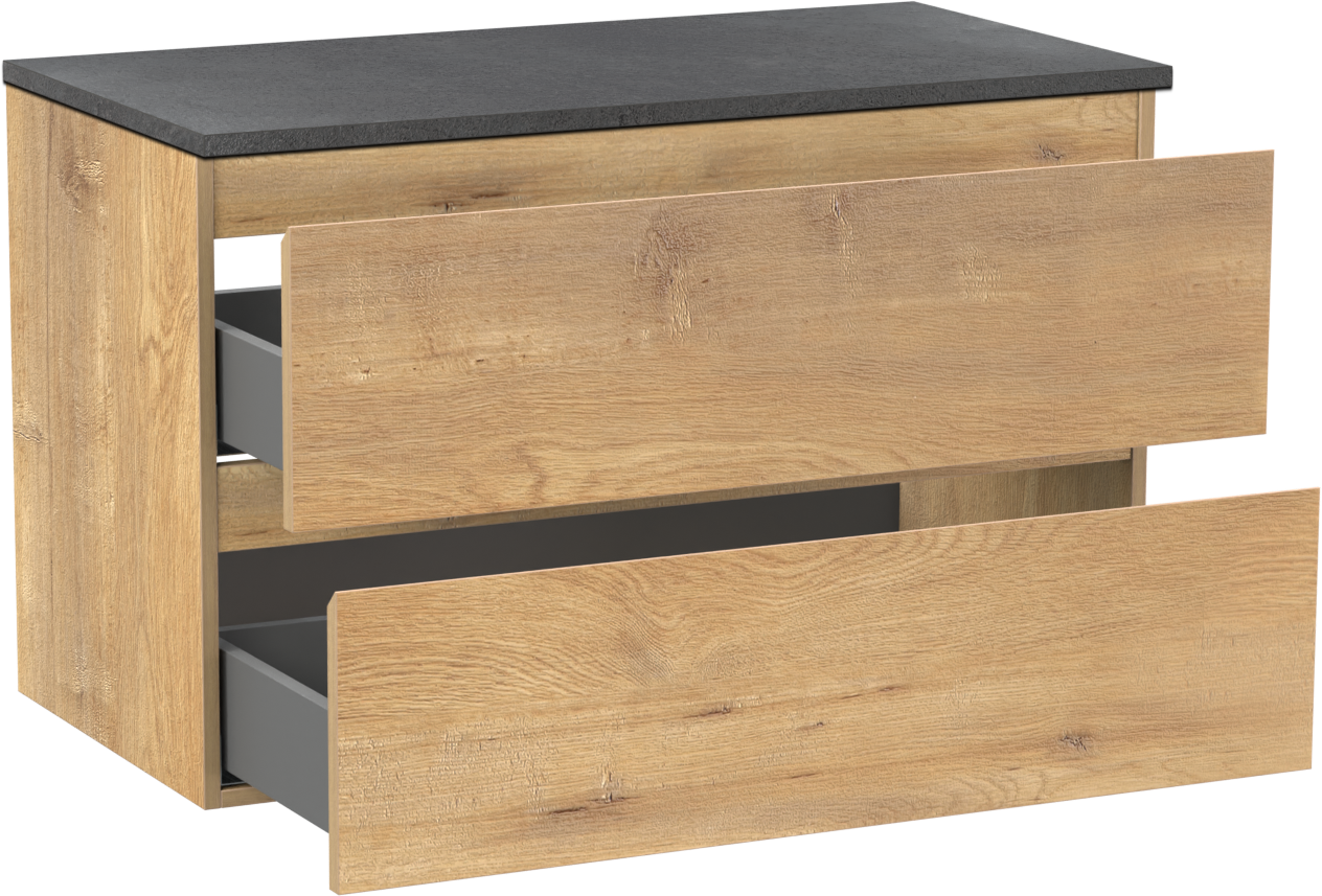 Linie Lado meuble salle de bains suspendu 90 x 46 cm chêne naturel avec Lado tablette simple en mélaminé ardoise gris