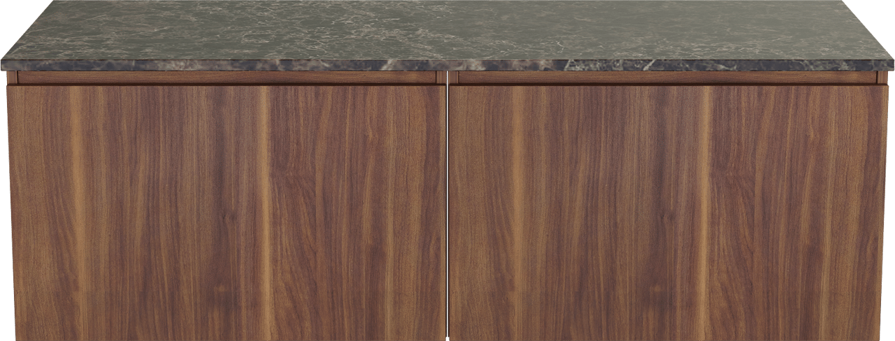 Balmani Sfera hängendes Möbelstück Set: 150 x 55 cm, Amerikanischer Nussbaum, mit Stretto Einzel- oder Doppel Waschtischplatte, Marmor Dark Emperador