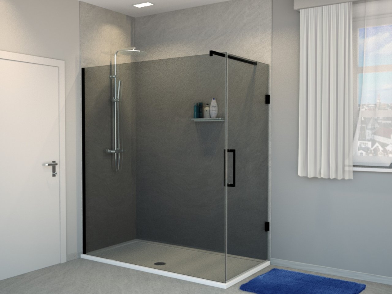 Balmani Modular Walk-In-Dusche mit Tür 180 x 200 cm, Rauchglas , Profil schwarz matt