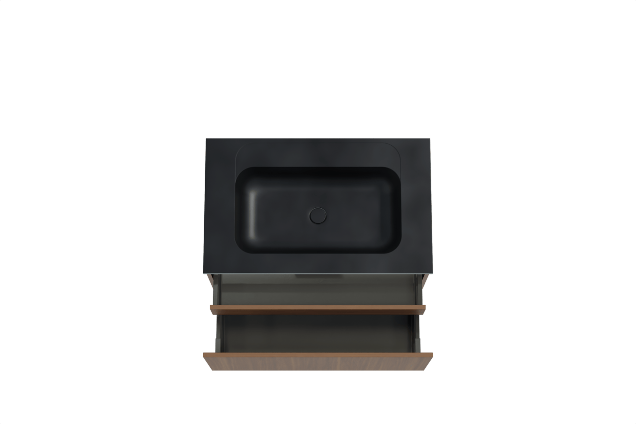 Balmani Sfera meuble salle de bains suspendu 90 x 55 cm noyer américain avec Tablo Strada plan simple en marbre composite noir mat