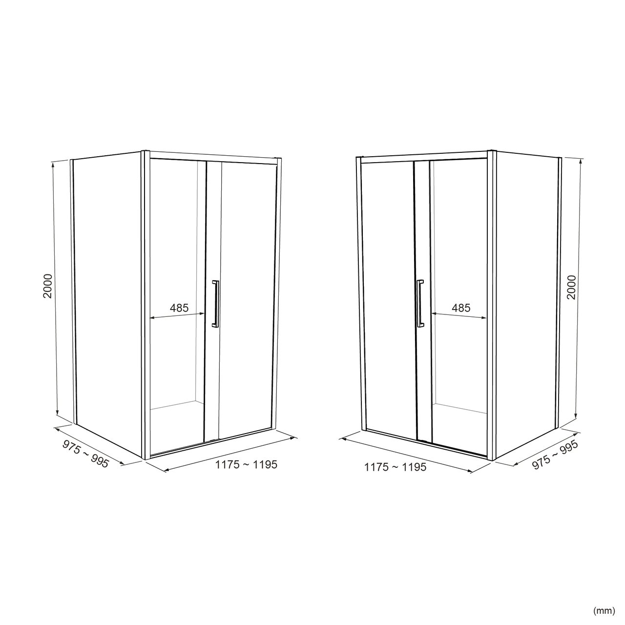 Luca Varess Senses Eckdusche: Schiebetür, fixierte Seitenwand, 120 x 100 cm, Klarglas, Schwarzes Profil, matt