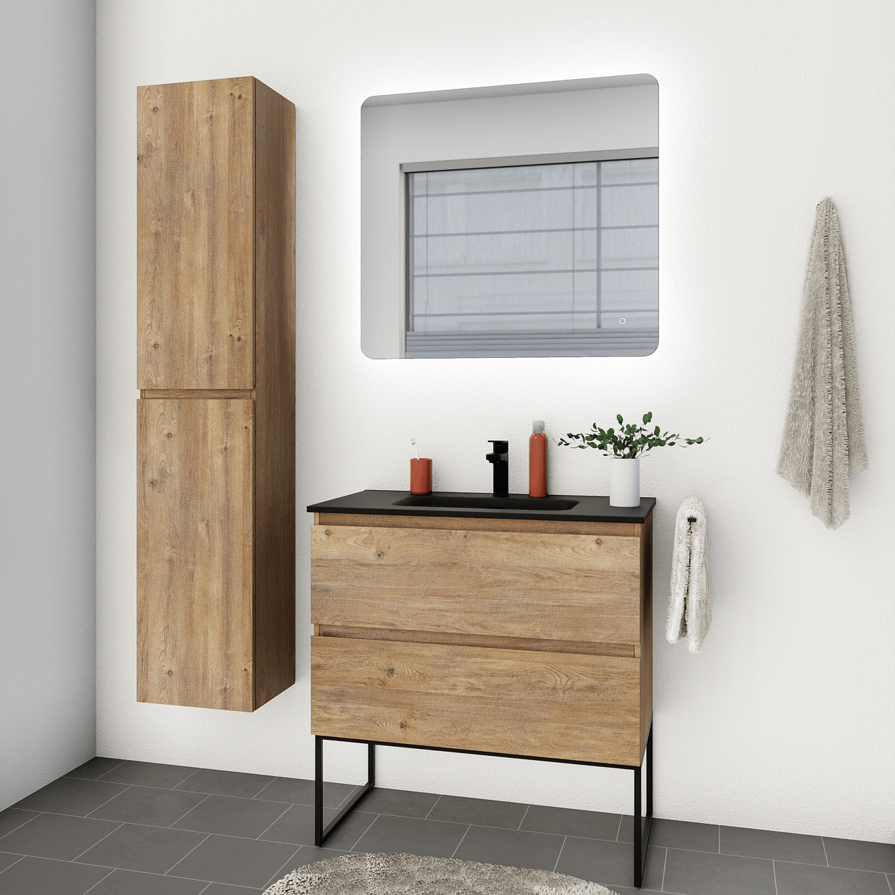 Linie Lux afgeronde hoeken badkamerspiegel 83 x 75 cm met spiegelverlichting