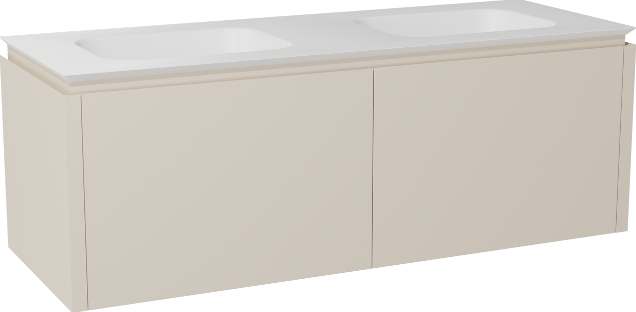 Balmani Eclips meuble salle de bains suspendu 150 x 55 cm Sandbeige avec Eclips double vasque vasque en Solid Surface blanc mat