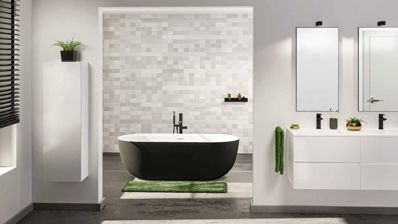 Luca Varess Mercuria Ovale Freistehende Badewanne: 170 x 76 cm, Acryl, Schwarz matt