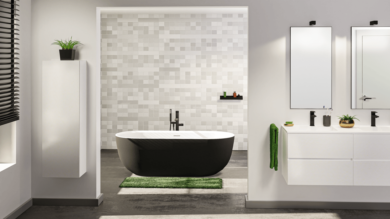 Luca Varess Mercuria baignoire îlot ovale 170 x 76 cm acrylique noir mat