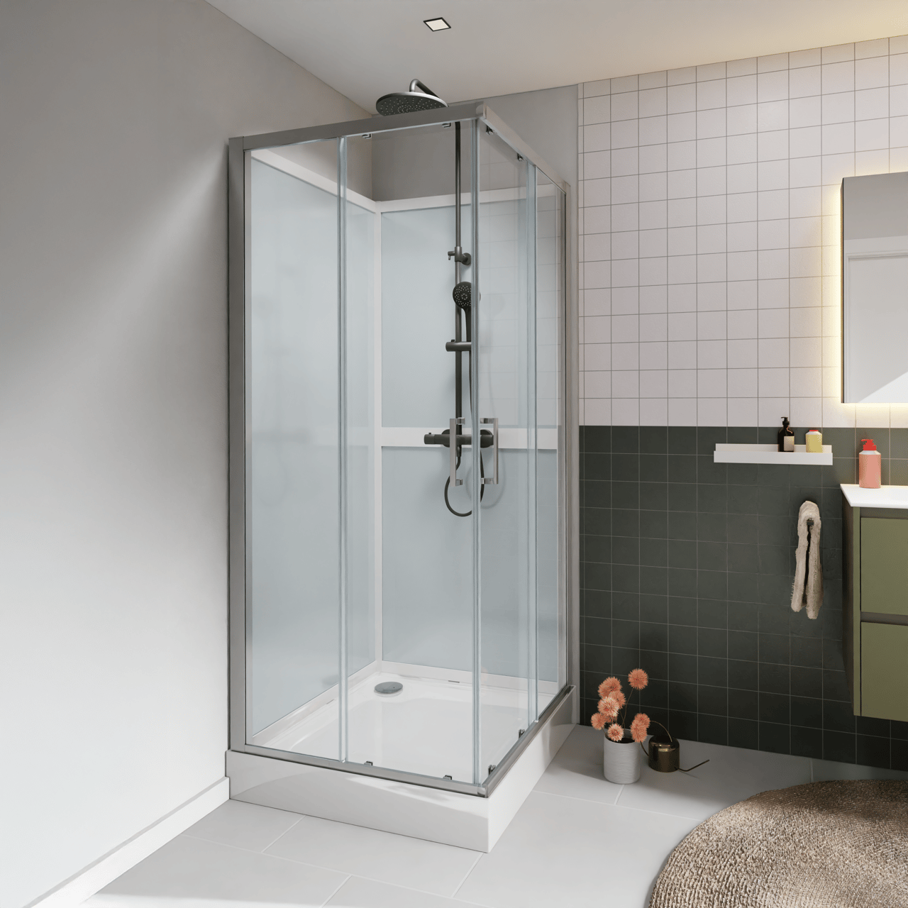 Luca Varess Talan complete douchecabine met schuifdeuren 90 x 90 cm helder glas mat chroom profiel