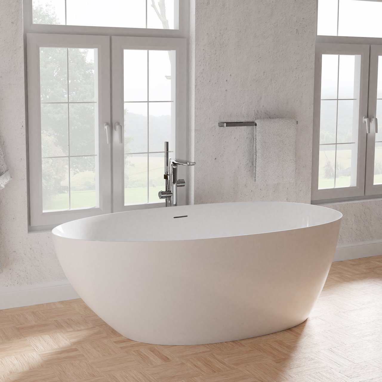 Luca Varess Uovia baignoire îlot ovale 170 x 85 cm acrylique blanc mat