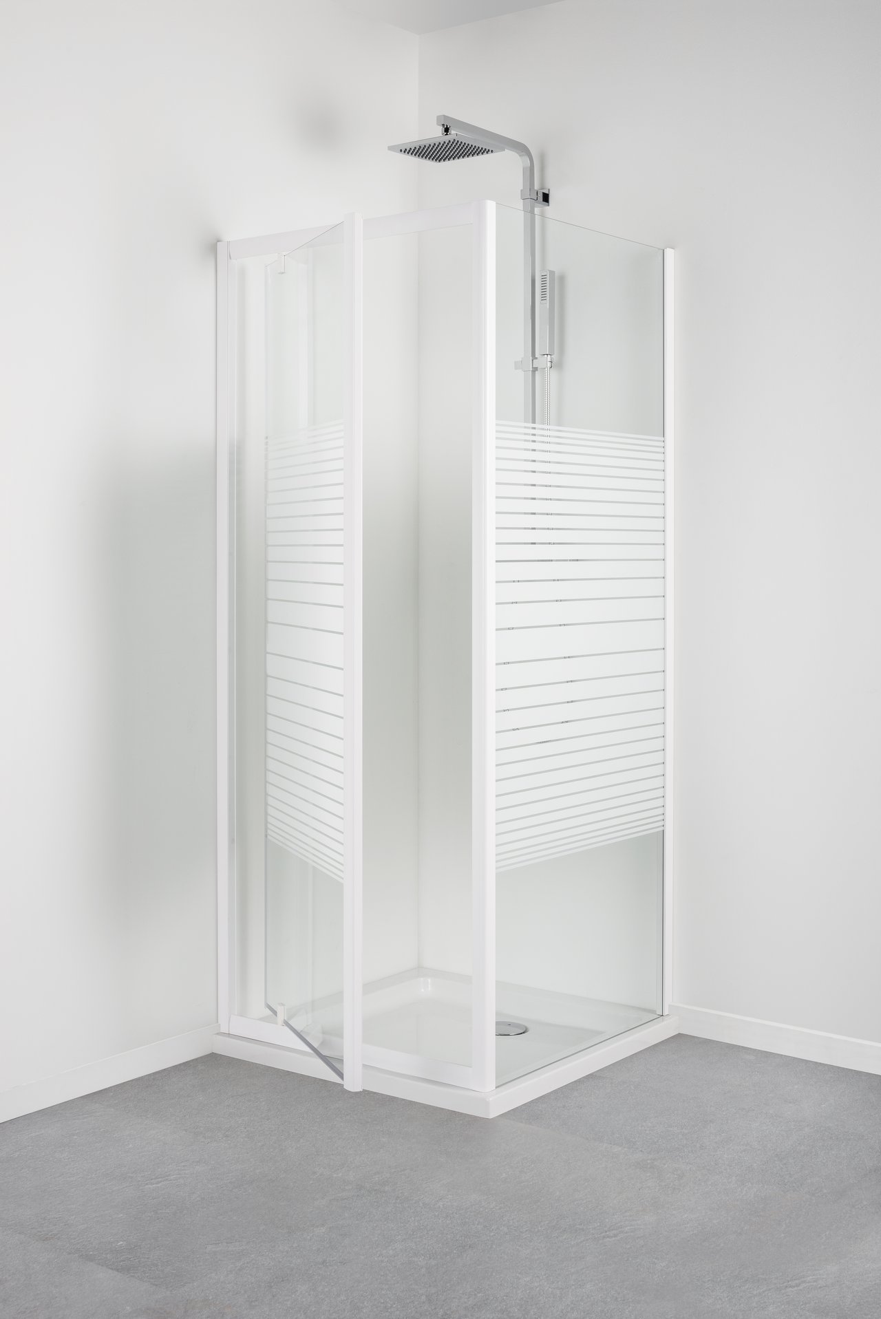 Linie Tarifa paroi d'angle avec porte pivotante et paroi latérale fixe 80 x 80 cm verre Rayé profil blanc brillant