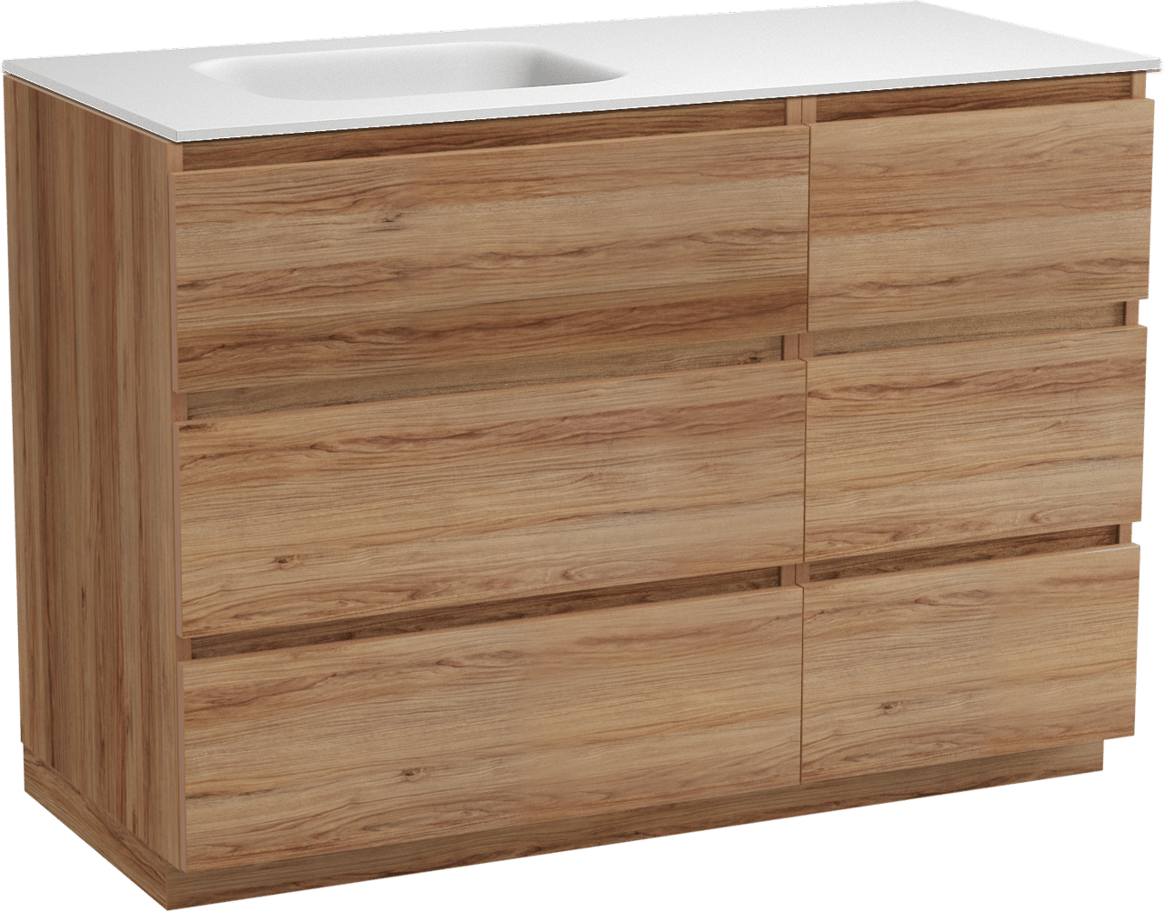 Balmani Lucida freistehendes Möbelstück Set: 120 x 55 cm, Teak, mit Tablo Arcato Waschtisch links, Solid Surface Weiß matt