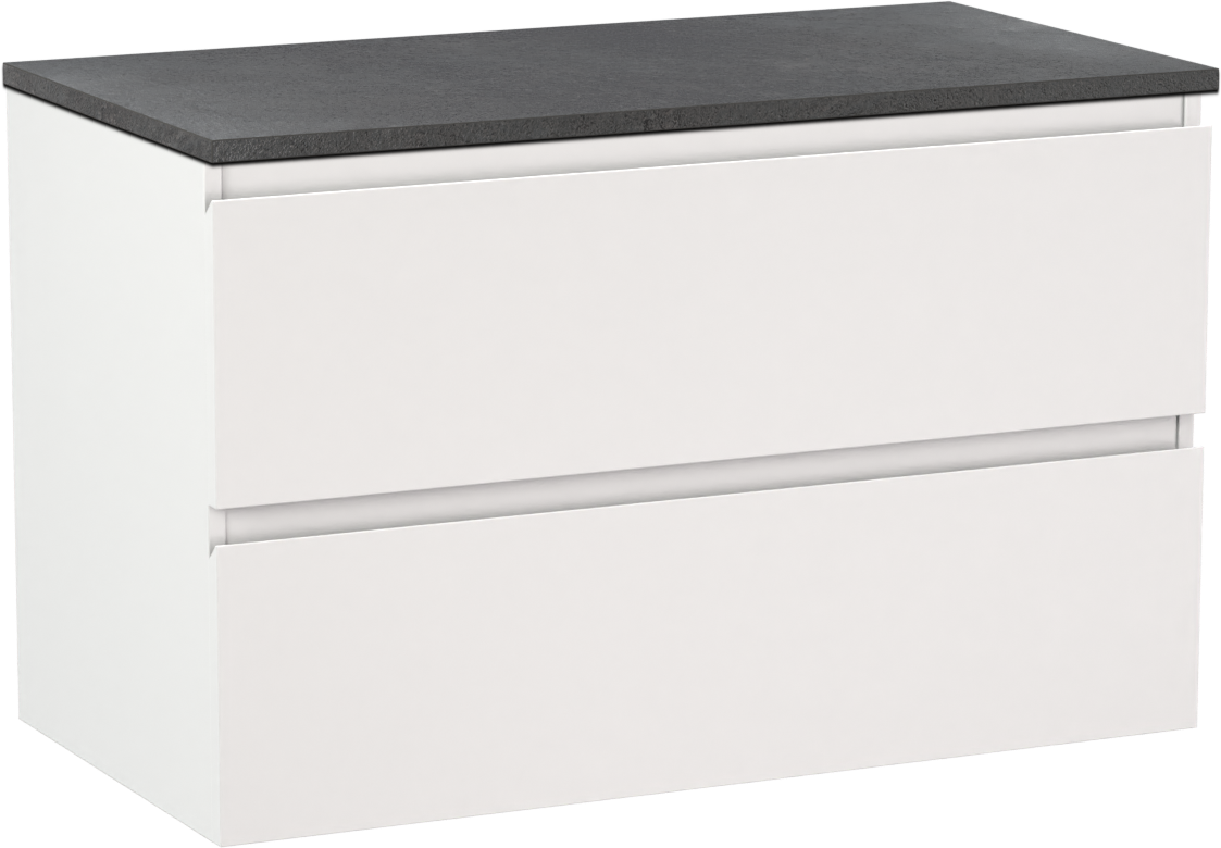 Linie Lado zwevend badkamermeubel 90 x 46 cm mat wit met Lado enkel tablet in melamine leisteen grijs