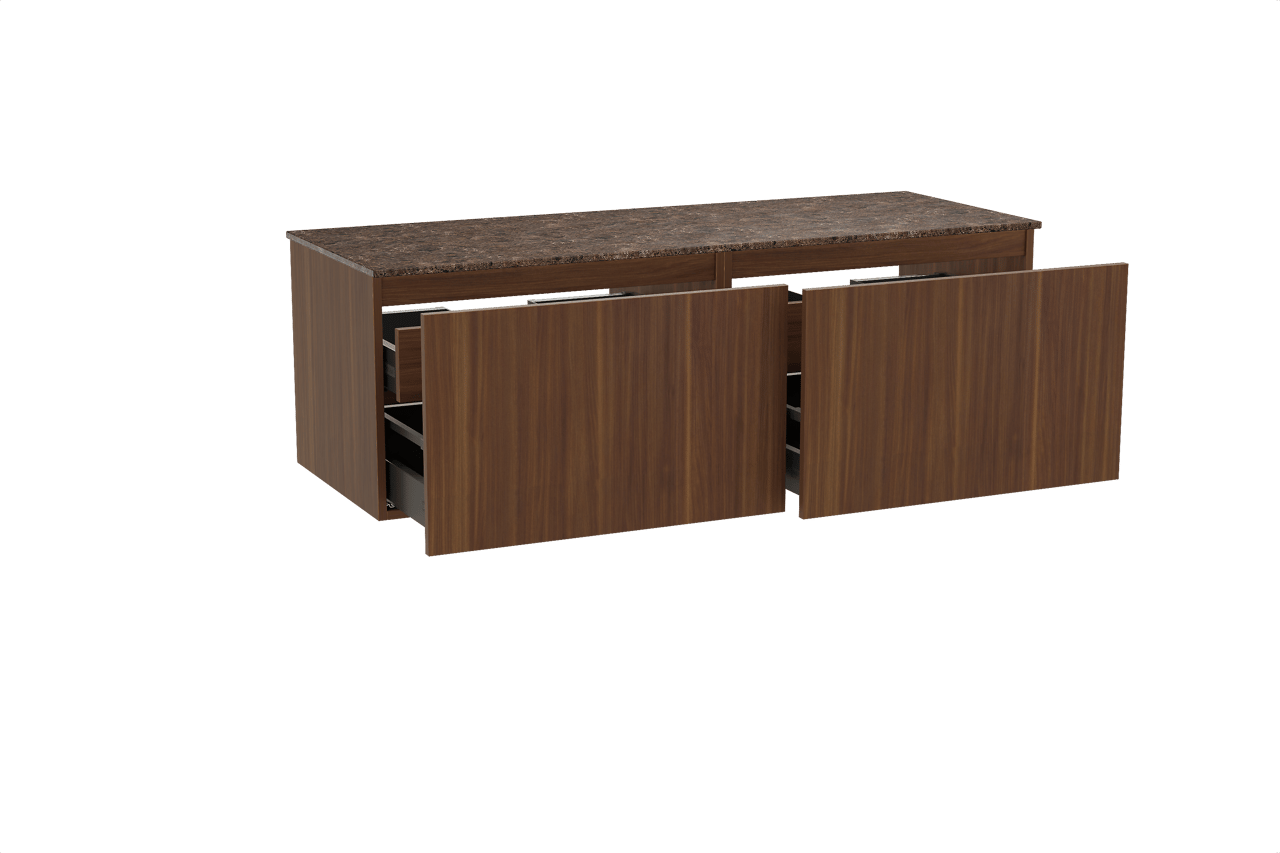 Balmani Sfera meuble salle de bains suspendu 150 x 55 cm noyer américain avec Stretto tablette simple ou double en marbre dark emperador