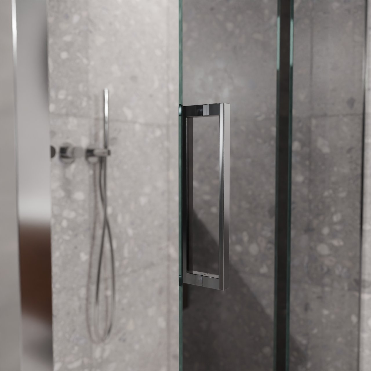 Balmani Senses Design douche d'angle avec porte coulissante à droite et paroi latérale fixe, 160 x 80 cm, Verre miroir reflex, Profil Chrome brillant, coating inclus