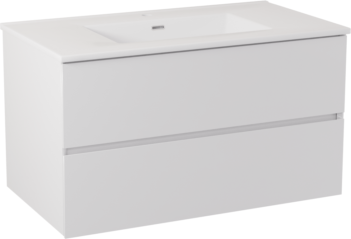 Storke Edge zwevend badmeubel 95 x 52 cm hoogglans wit met Kera enkele wastafel in porselein hoogglans wit, afvoerplug inbegrepen