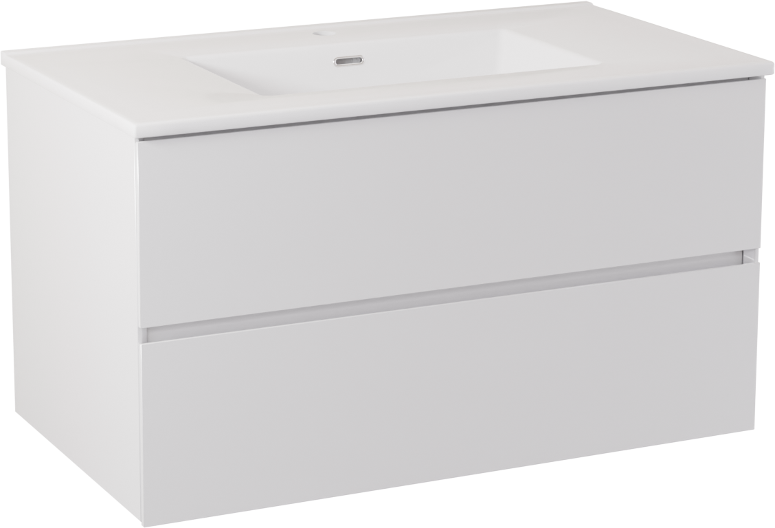 Storke Edge meuble salle de bains suspendu 95 x 52 cm blanc brillant avec Kera plan simple en céramique blanc brillant, crépine incluse