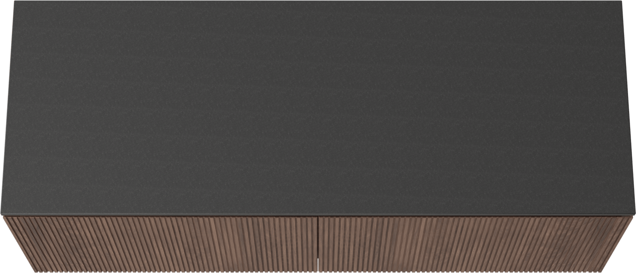 Balmani Eclips hängendes Möbelstück Set: 150 x 55 cm, Amerikanischer Nussbaum, mit Stretto Einzel- oder Doppel Waschtischplatte Granit poliert, Vertikale symmetrische gerade Rippe