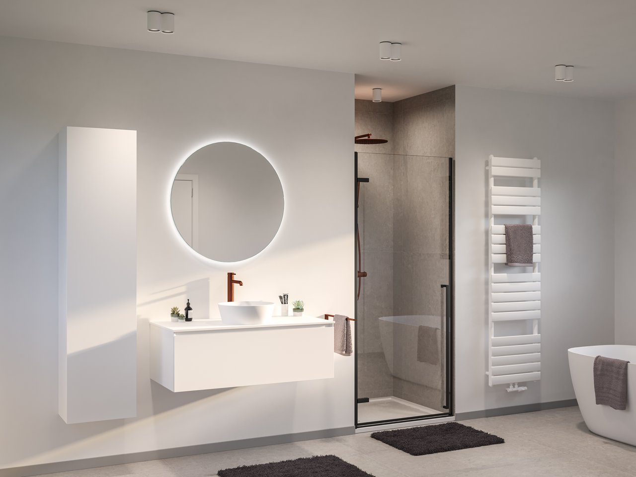 Storke Edge colonne salle de bains suspenduee avec miroir blanc mat 40 x 30 x 170 cm