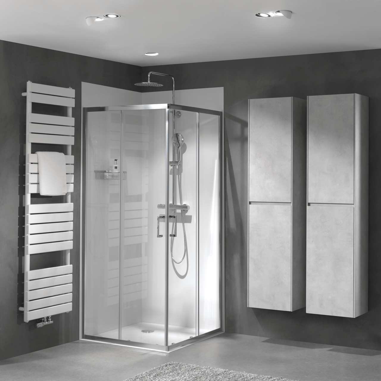 Luca Varess Vidor paroi de douche avec accès d'angle et 2 portes coulissantes 90 x 90 cm verre transparent profil chrome brillant