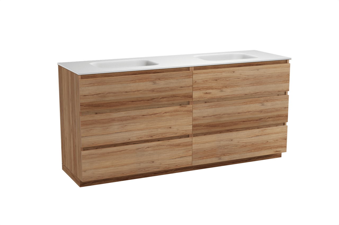 Balmani Lucida meuble salle de bains à poser 180 x 55 cm teck avec Tablo Arcato double vasque en solid surface blanc mat