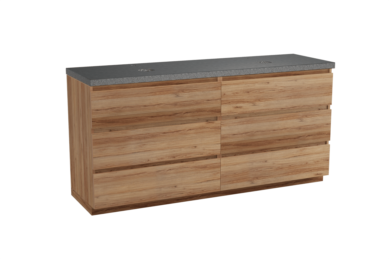 Balmani Lucida meuble salle de bains à poser 180 x 55 cm teck avec Rock tablette double en granit noir