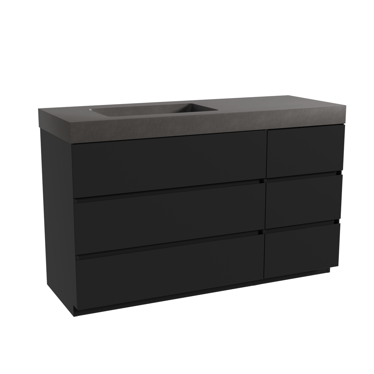 Storke Edge freistehendes Möbelstück Set: 140 x 52 cm, Schwarz matt, mit Scuro High Waschtisch links, Quarz Schwarz matt