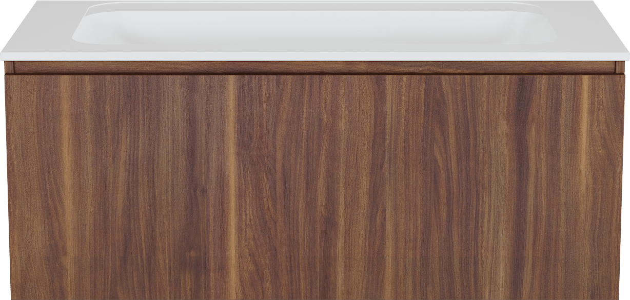 Balmani Sfera hängendes Möbelstück Set: 120 x 55 cm, Amerikanischer Nussbaum, mit Tablo Strada Einzelwaschtisch, Marmorkomposit Weiß matt