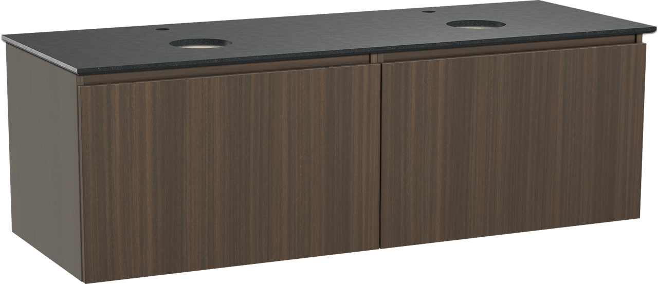 Balmani Sfera zwevend badmeubel 150 x 55 cm eucalyptus met Facetta dubbel wastafelblad in zwart graniet