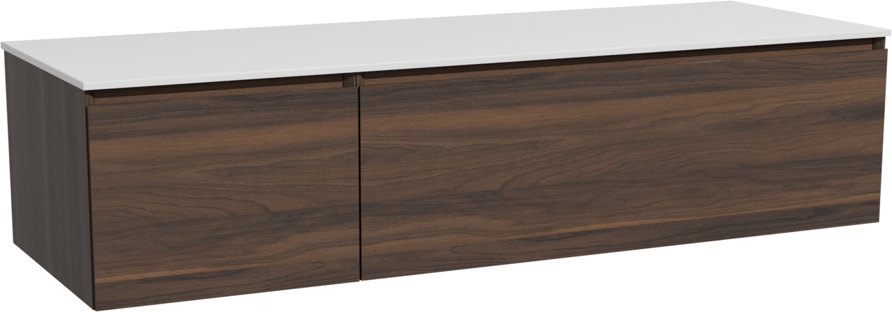 Storke Edge zwevend badkamermeubel 150 x 52 cm notelaar met Tavola enkel of dubbel tablet in solid surface mat wit