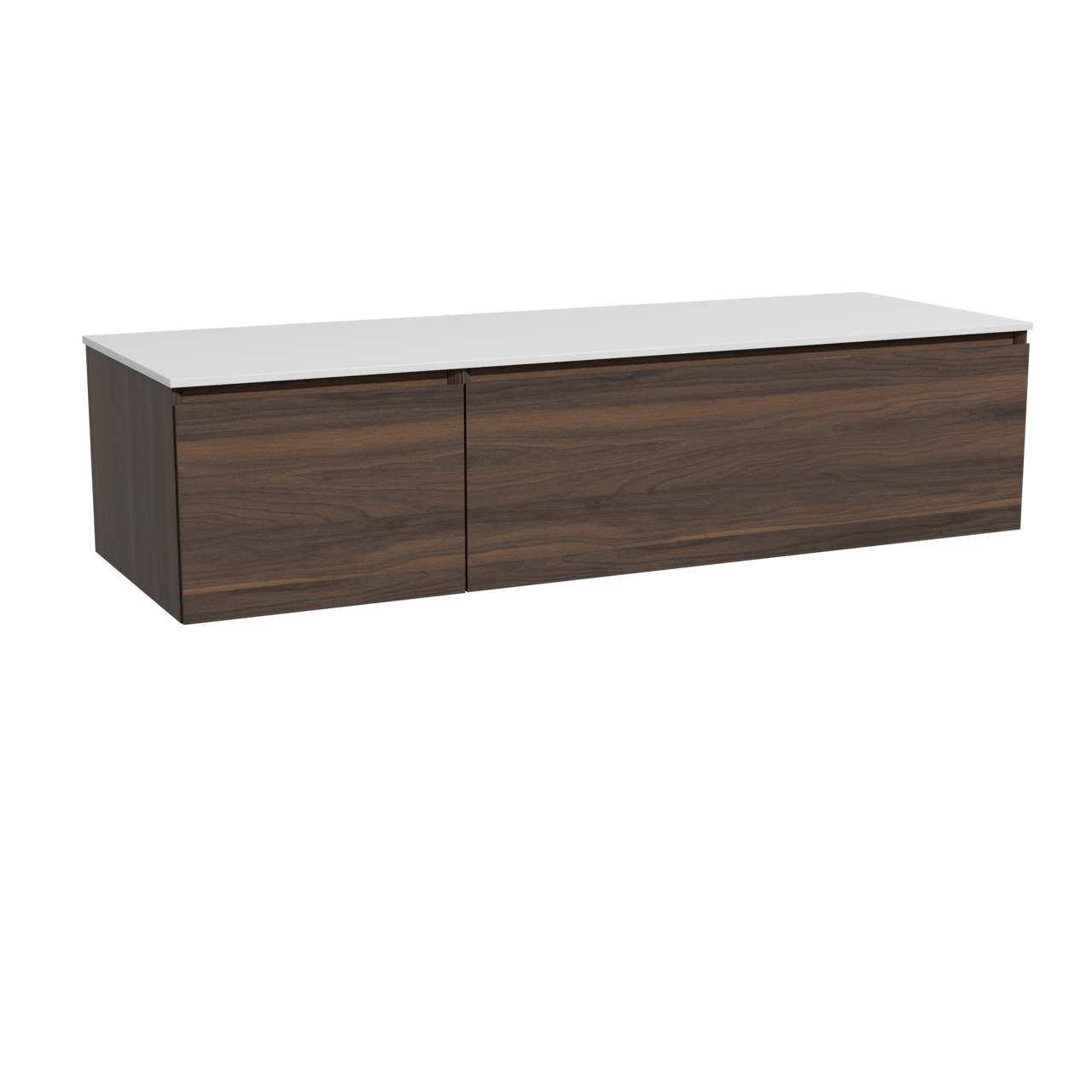 Storke Edge hängendes Möbelstück Set: 150 x 52 cm, Nussbaum, mit Tavola Einzel- oder Doppel Waschtischplatte, Solid Surface Weiß matt