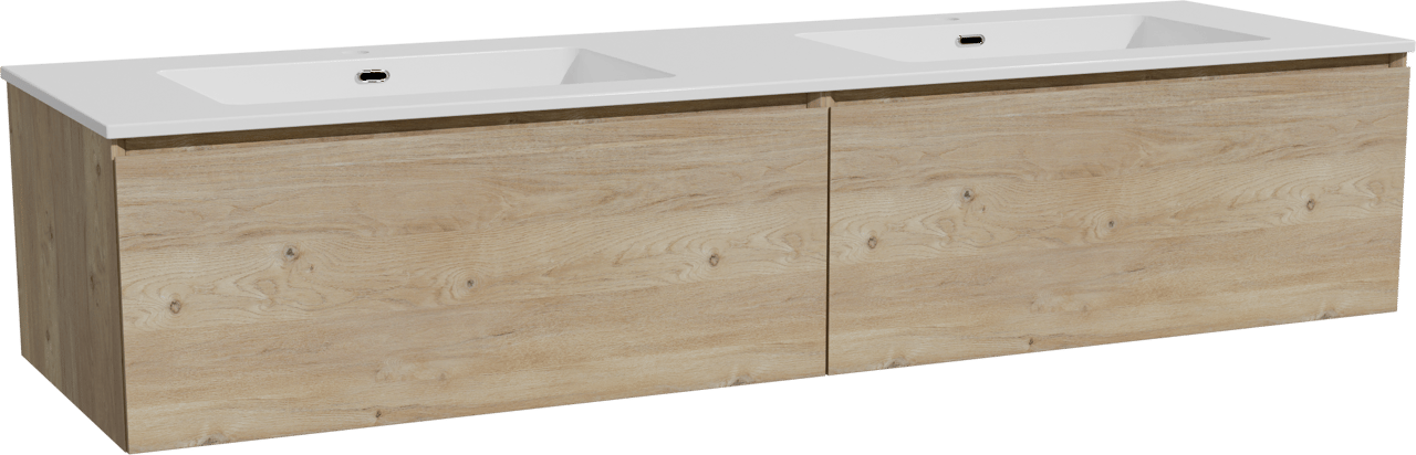 Storke Edge zwevend badmeubel 170 x 52 cm ruw eiken met Diva dubbele wastafel in composietmarmer hoogglans wit