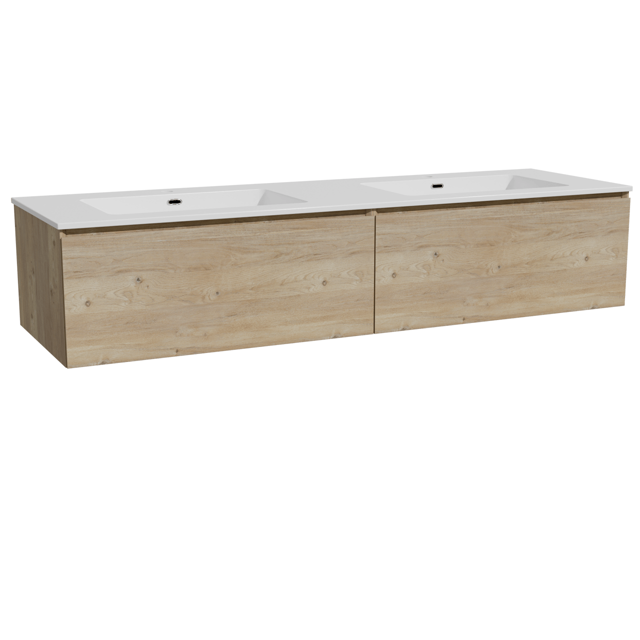 Storke Edge hängendes Möbelstück Set: 170 x 52 cm, Rohe Eiche, mit Diva Doppelwaschtisch, Marmorkomposit Weiß glänzend