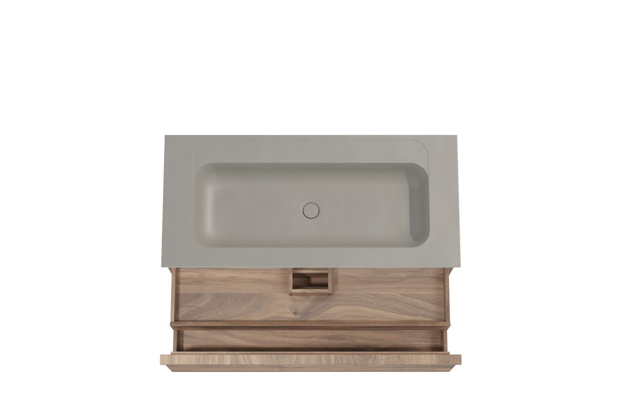 Balmani Forma meuble salle de bains suspendu 120 x 55 cm noyer américain avec Tablo Strada lavabo simple pour 2 trous de robinet en marbre composite soie grise, Nervure droite symétrique horizontale