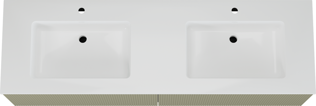 Storke Ribs meuble salle de bains suspendu 170 x 52 cm soie grise avec Bilia double vasque en marbre composite blanc brillant, Nervure droite symétrique verticale