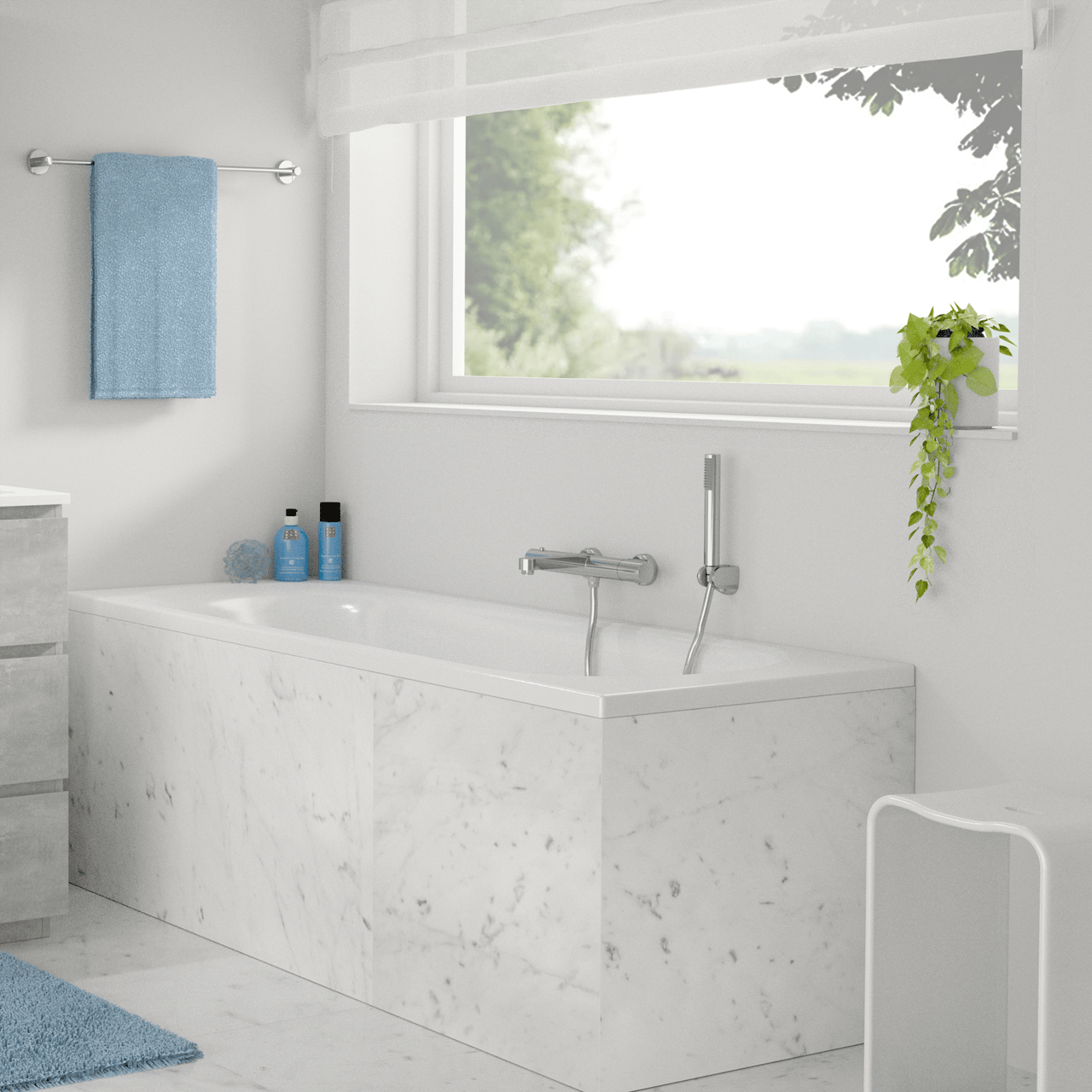 Linie Tessa 1-Personen-Einbaubadewanne: 170 x 70 cm, Acryl, Weiß Glänzend