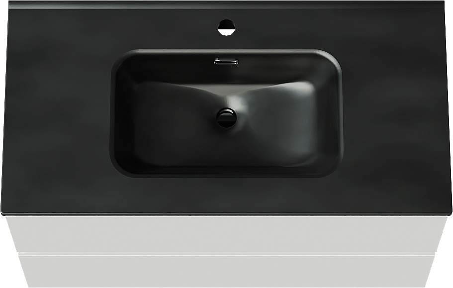 Linie Lado zwevend badmeubel 90 x 46 cm hoogglans wit met Baro enkele wastafel in porselein mat zwart