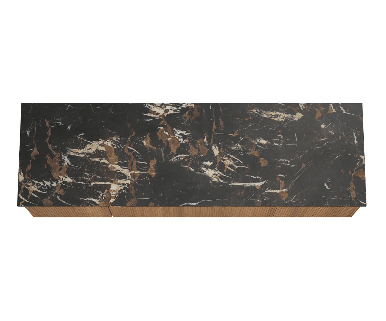 Balmani Forma zwevend badmeubel 180 x 55 cm teakhout met Stretto enkel of dubbel wastafelblad in marmer portoro gold, Verticale symmetrische rechte ribbel