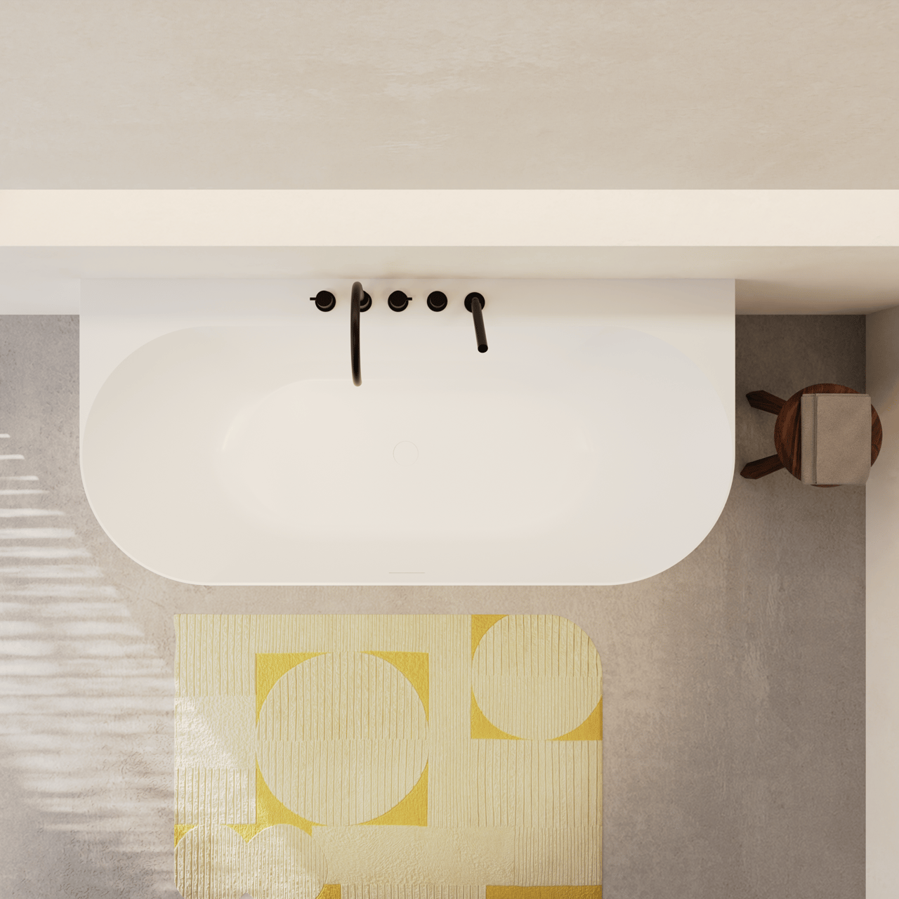 Balmani Scala Ovale halb freistehende Badewanne: 175 x 80 cm, Solid Surface, Weiß matt