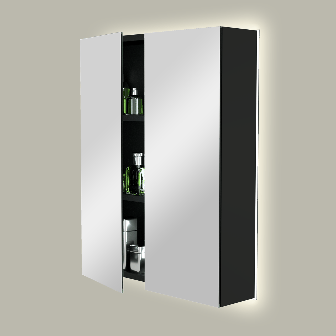 Storke Reflecta spiegelkast 60 x 75 cm mat zwart met spiegelverlichting