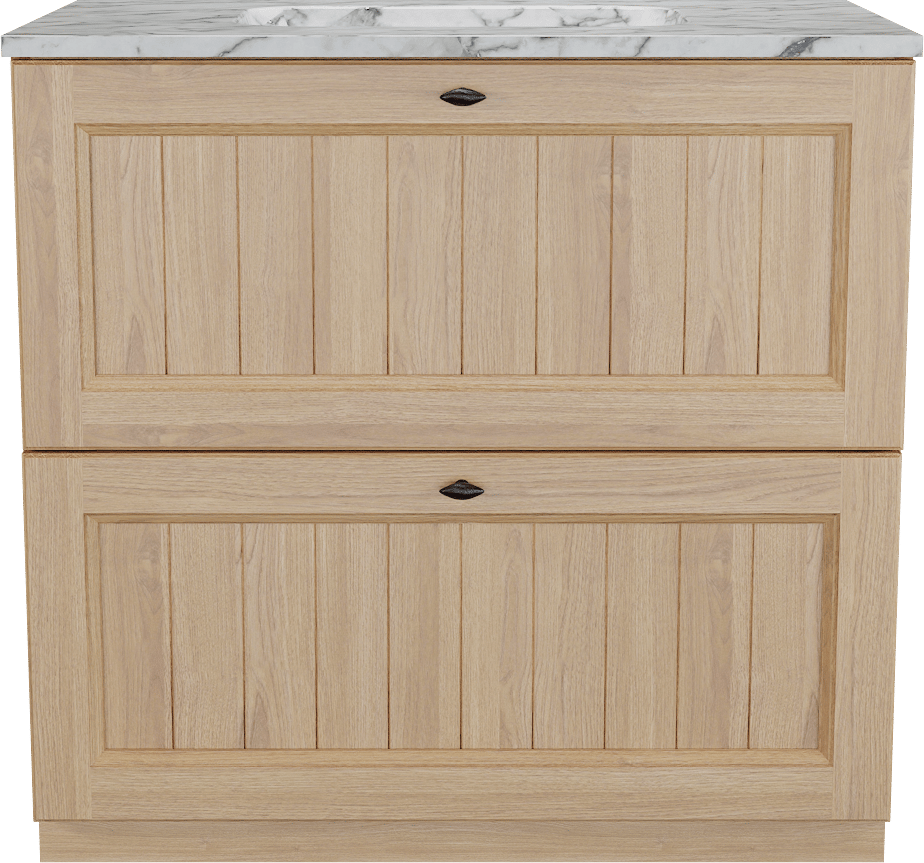 Balmani Lemon staand badkamermeubel 90 x 55 cm, fineer natuur eik met Tablo Arcato enkele wastafel in carrara