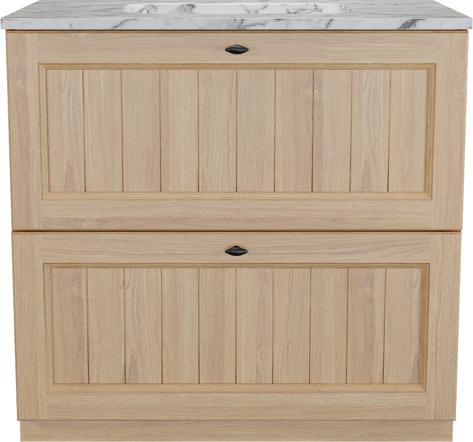 Balmani Lemon staand badkamermeubel 90 x 55 cm, fineer natuur eik met Tablo Arcato enkele wastafel in carrara