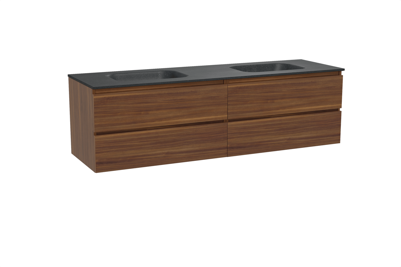 Balmani Lucida meuble salle de bains suspendu 180 x 55 cm noyer américain avec Tablo Arcato double vasque en granit noir