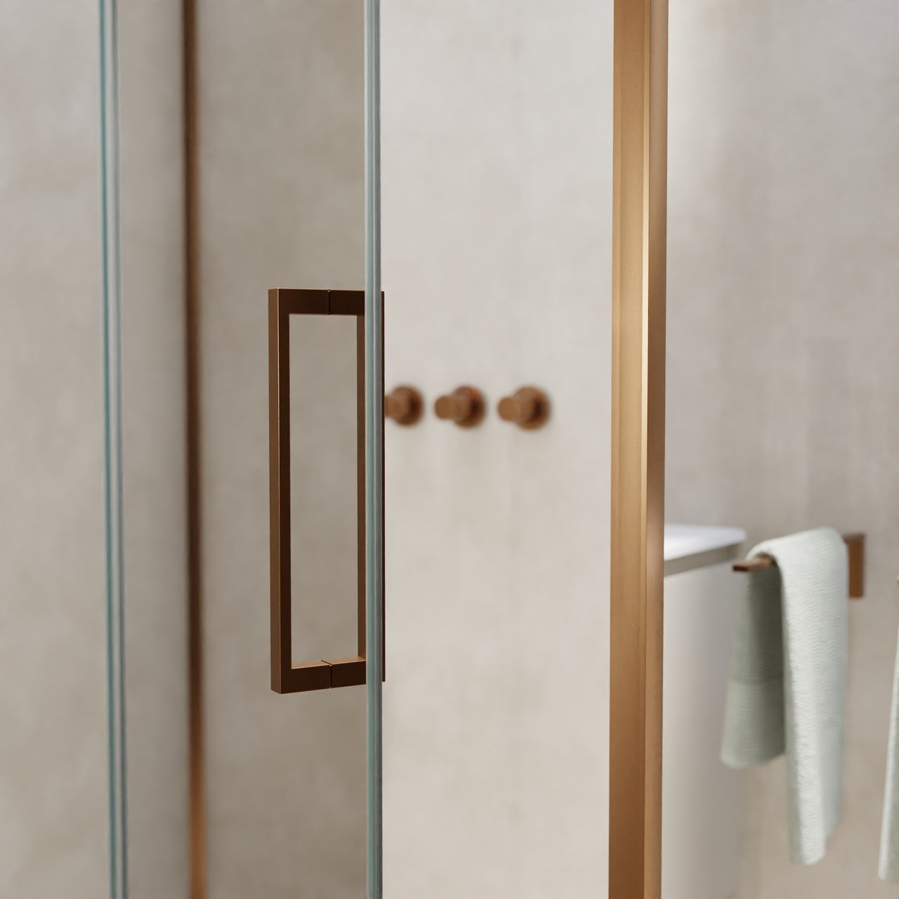 Balmani Senses Design Eckdusche: Drehtür (Links) mit fixierte Seitenwand, 140 x 90 cm, Klarglas, Profil Brushed Rosegold, inklusive Coating