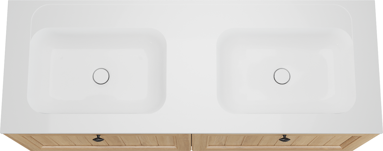 Balmani Lemon zwevend badkamermeubel 150 x 55 cm, fineer natuur eik met Tablo Strada dubbele wastafel in glanzend wit