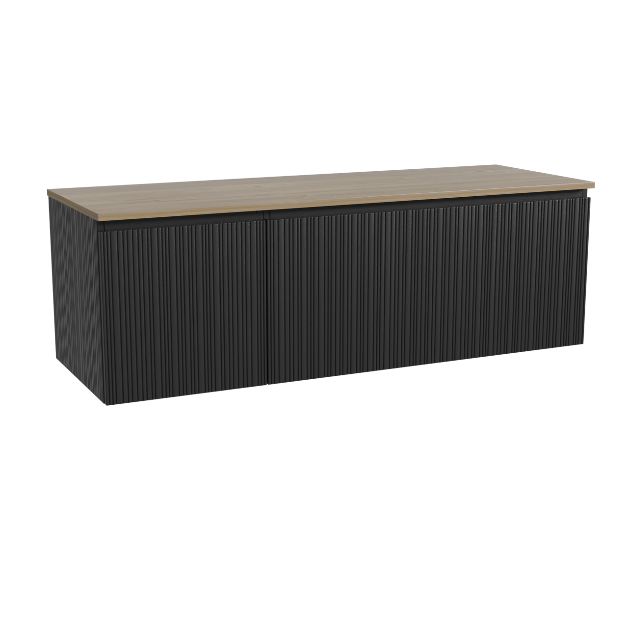 Storke Ribs hängendes Möbelstück Set: 150 x 52 cm, Schwarze Eiche, mit Panton Einzel- oder Doppel Waschtischplatte, Melamin, Rohe Eiche, Vertikale asymmetrische gerade Rippe