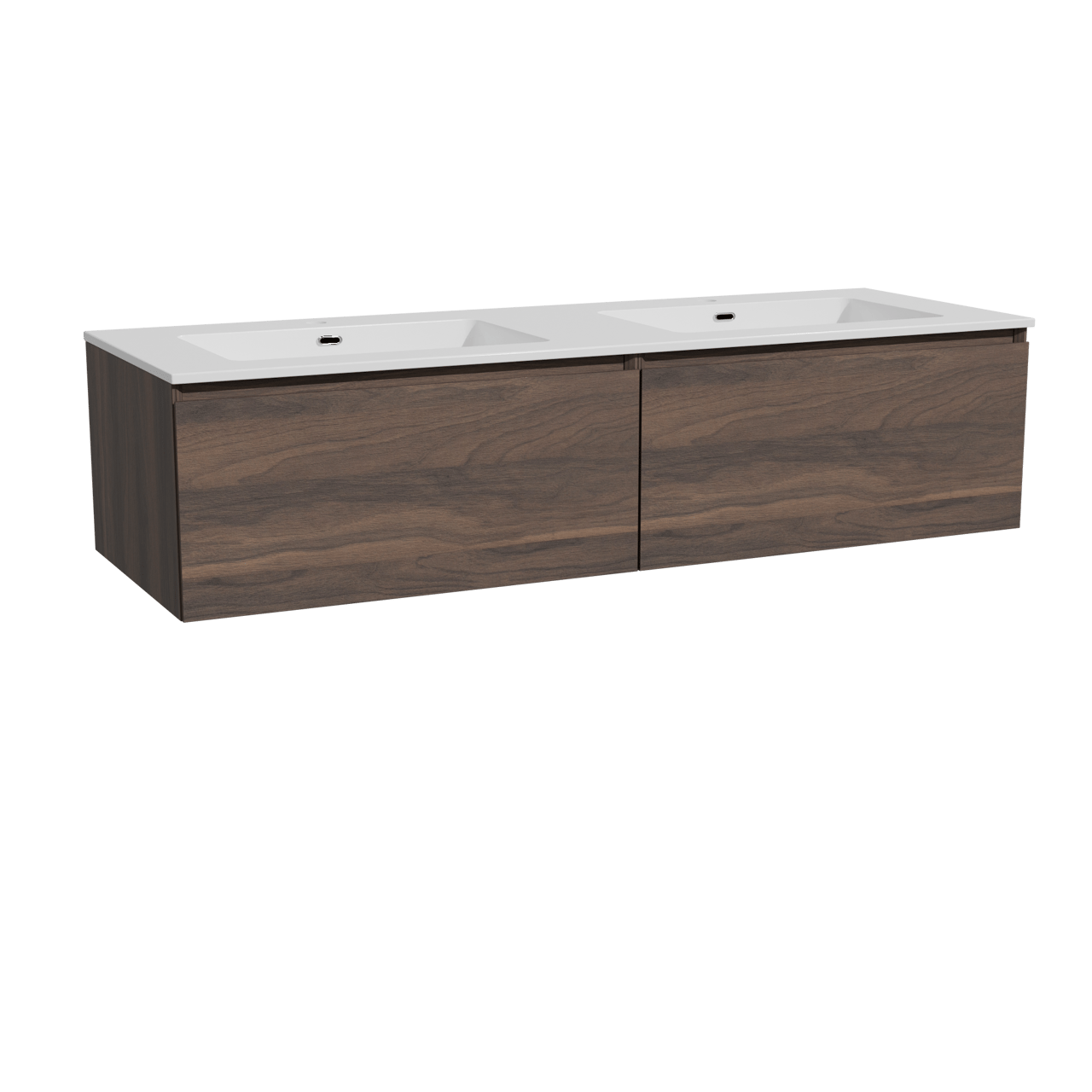 Storke Edge hängendes Möbelstück Set: 150 x 52 cm, Nussbaum, mit Diva Doppelwaschtisch, Marmorkomposit Weiß glänzend