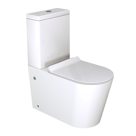 Luca Varess Santino staand toilet hoogglans wit randloos, inclusief installatieset met L-vorm aansluiting, kraantje en flexibel