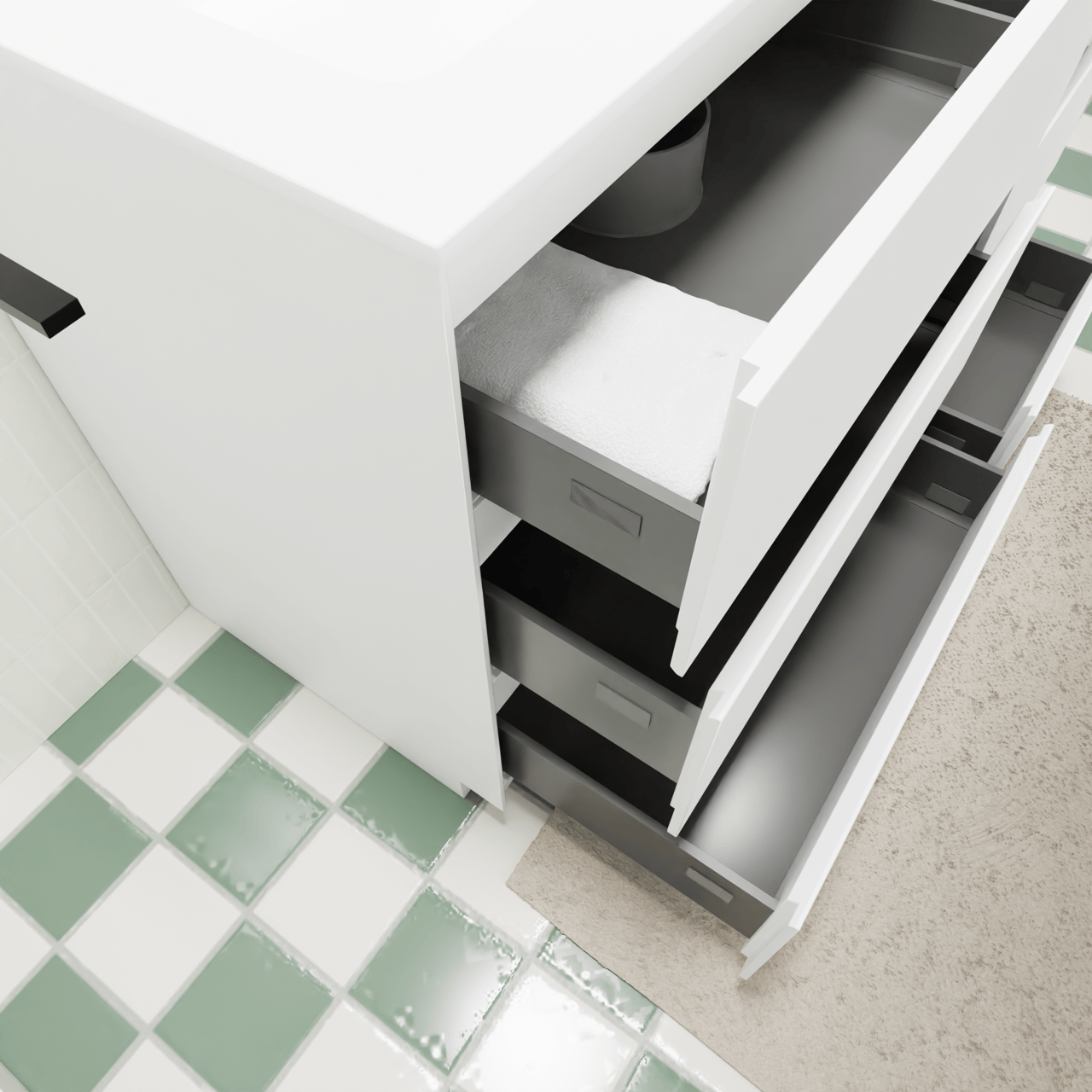 Storke Edge meuble salle de bains à poser 130 x 52 cm blanc mat avec Mata plan vasque asymétrique à gauche en solid surface blanc mat