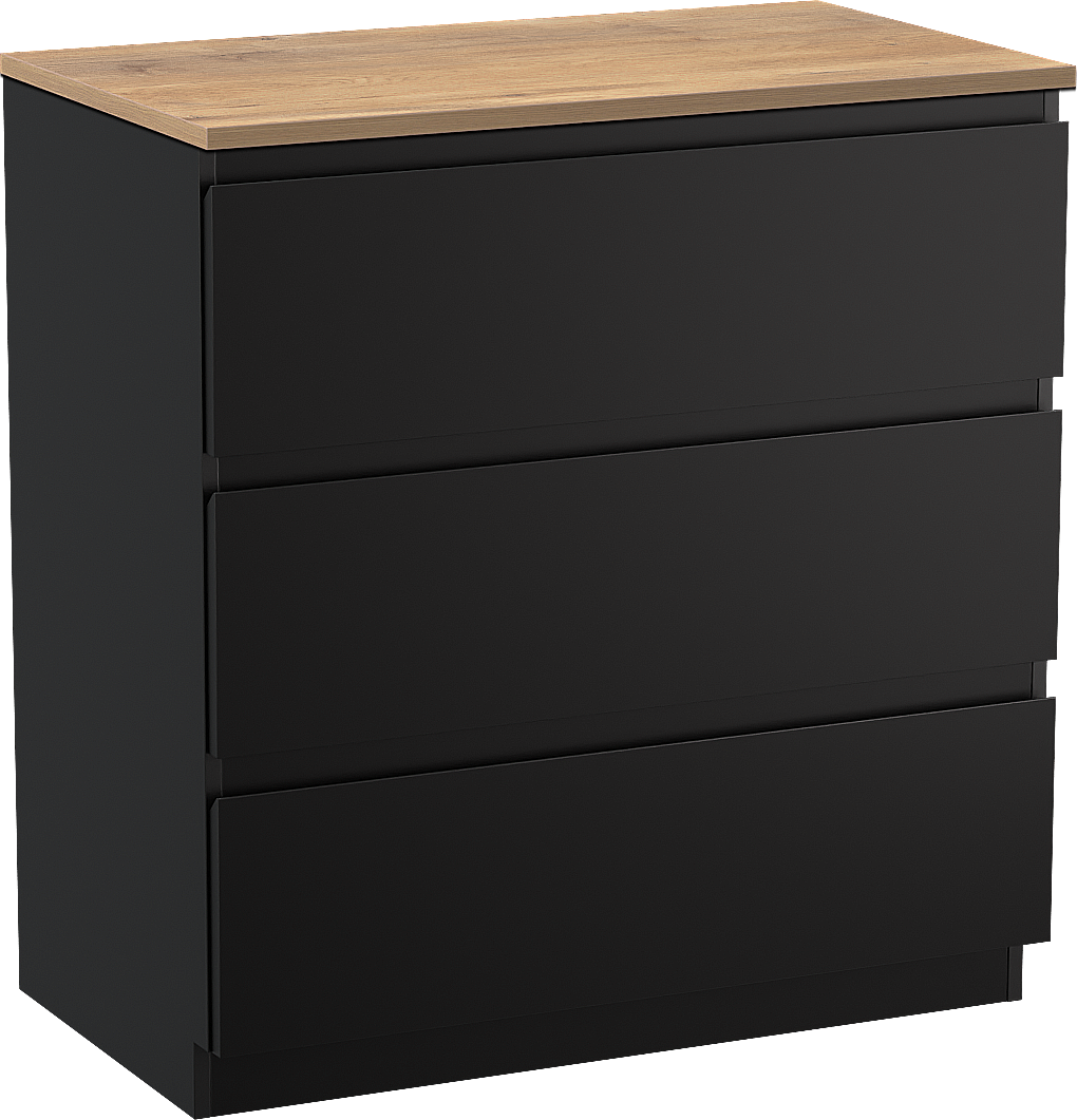 Linie Lado freistehendes Möbelstück Set: 80 x 46 cm, Schwarz matt, mit Lado Einzel Waschtischplatte, Melamin Naturbelassene Eiche