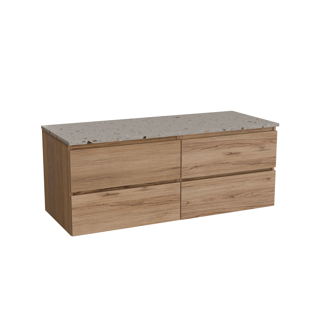 Balmani Lucida meuble salle de bains suspendu 135 x 55 cm teck avec Stretto tablette simple ou double en terrazzo greige terrazzo