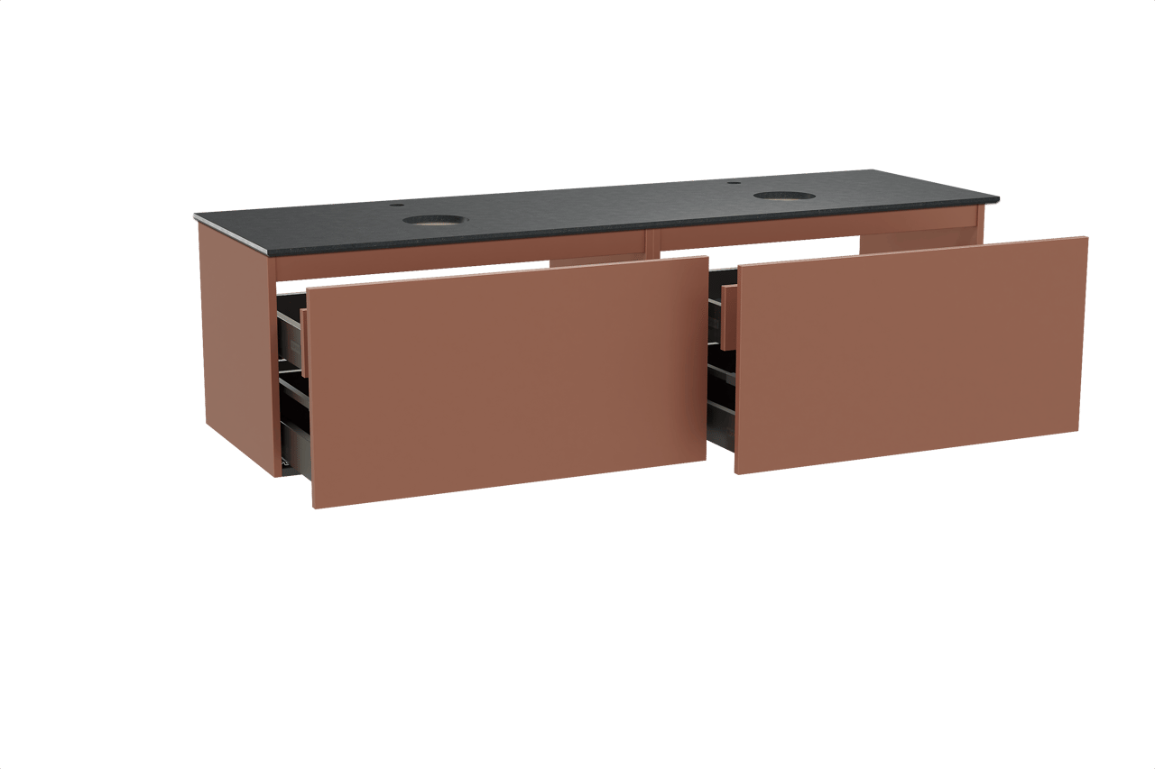 Balmani Sfera hängendes Möbelstück Set: 180 x 55 cm, Cotto, mit Facetta Doppel Waschtischplatte, Schwarzes Granit